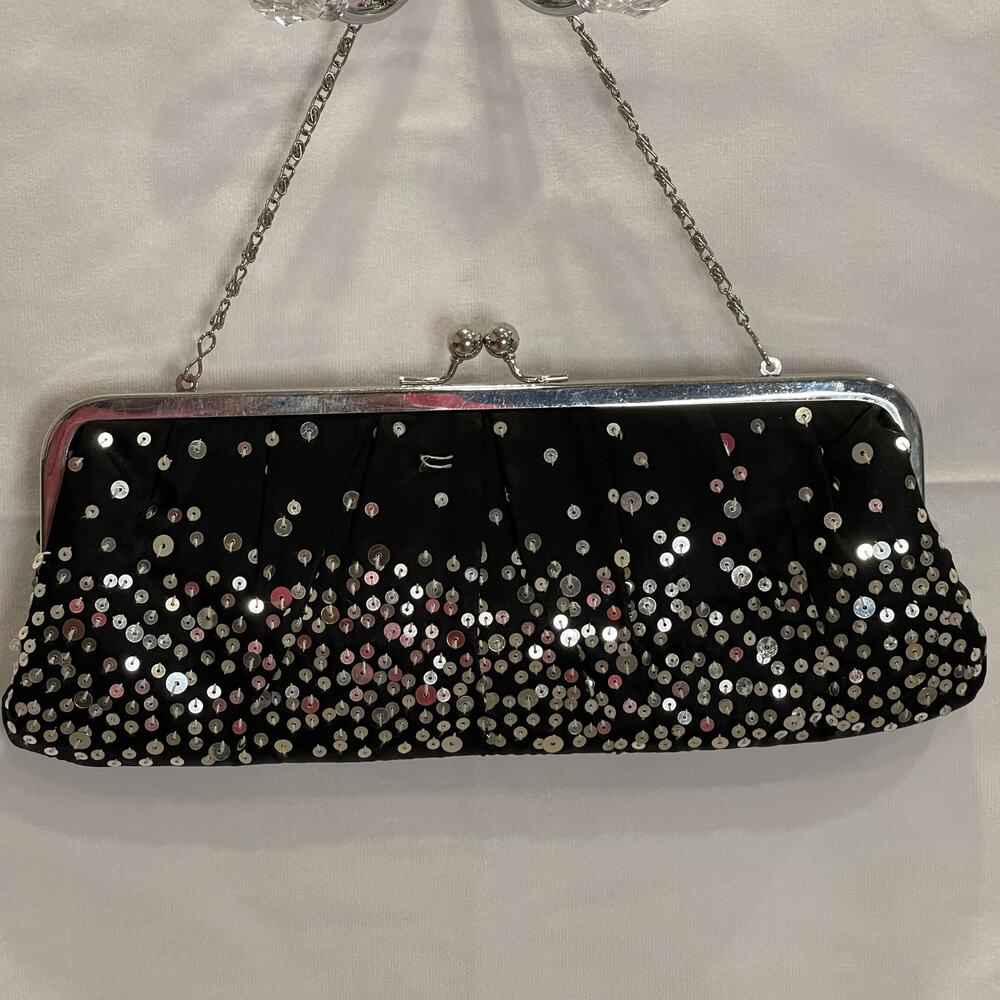 Kate Landry Black Sequin Evening Snap Closure Purse Handbag